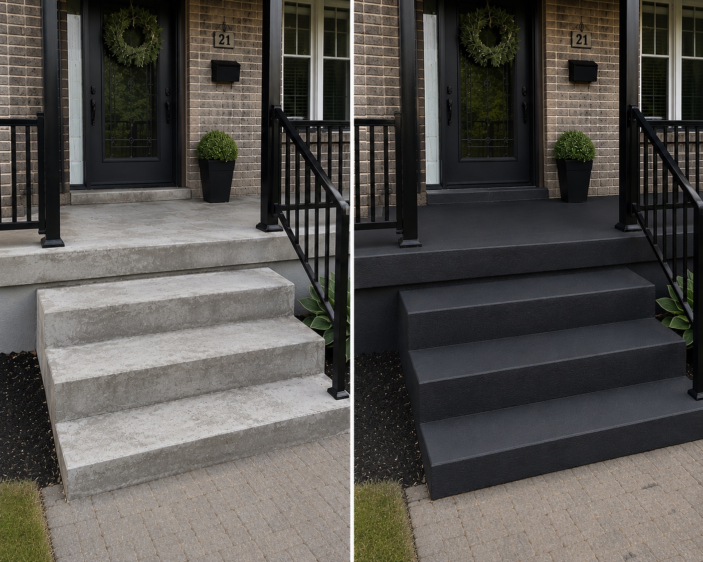 Before and after black granite parging