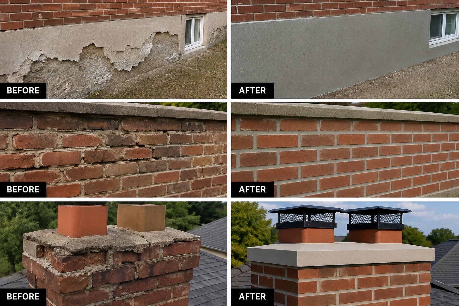 Masonry restoration before and after collage