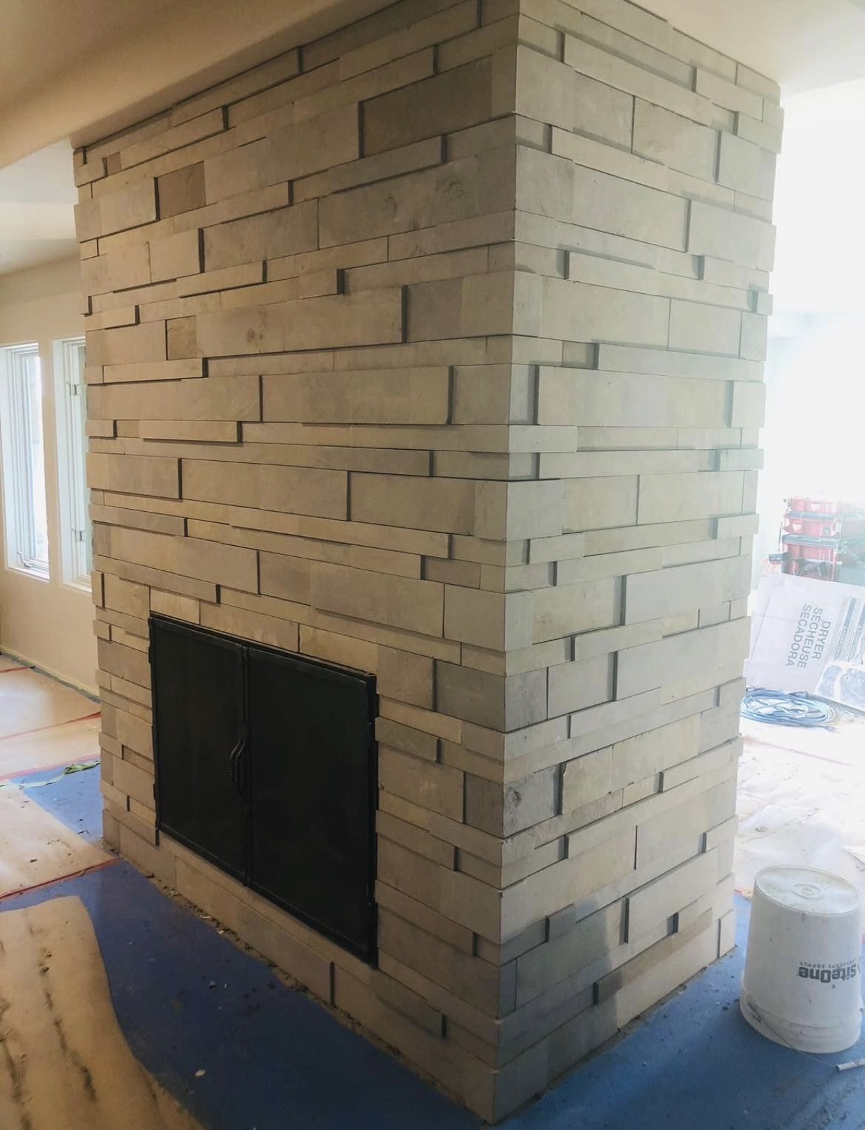 Stone fireplace feature wall